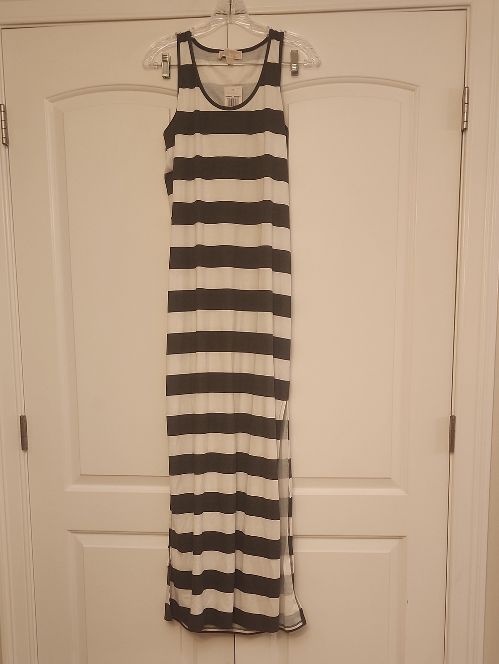 Michael Kors Black and White Striped Sleeveless Maxi Dress